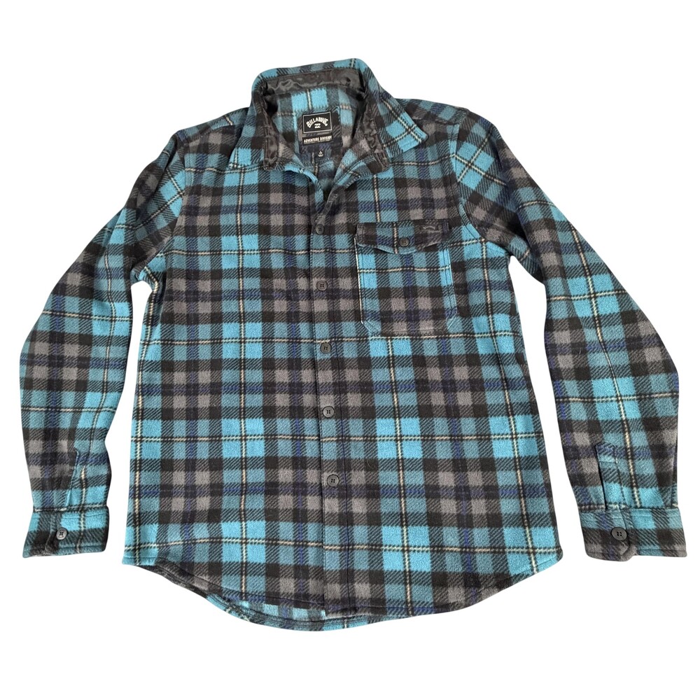 Billabong Adventure Division Shirt Mens Large Blue Plaid Fleece Button Front